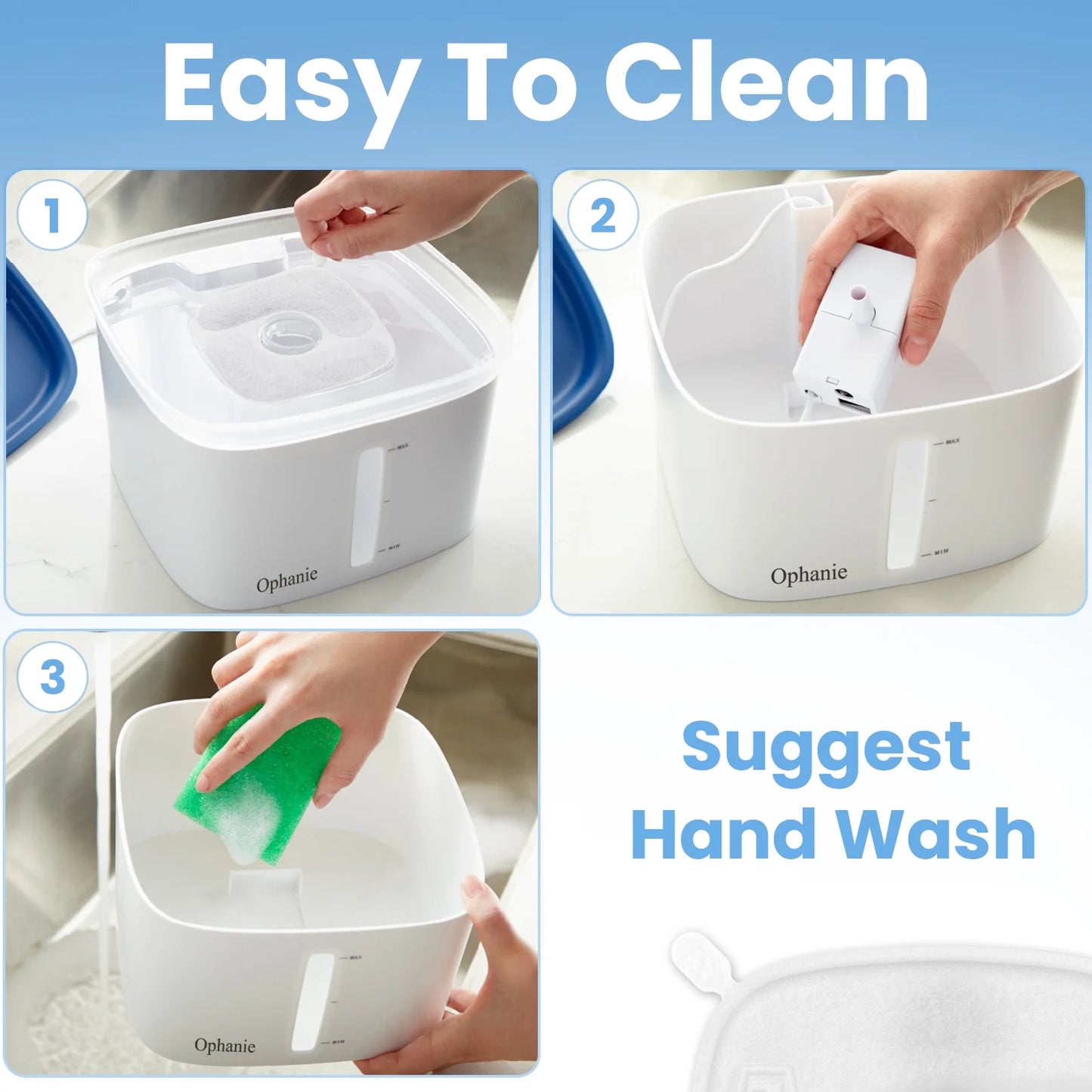 95Oz/2.8L Pet Fountain with Anti-Slip Mat & Replacement Filters, Automatic Cat Water Fountain Dog Water Dispenser, White & Blue