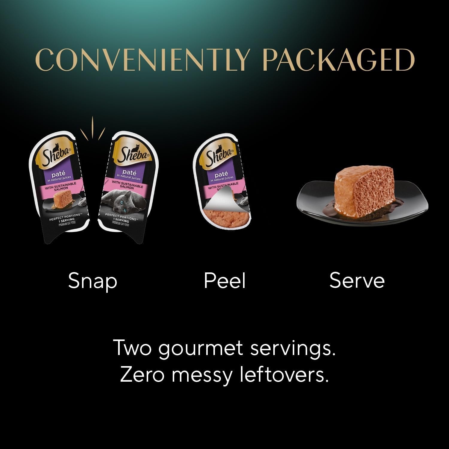 Perfect Portions Wet Cat Food Pate Savory Chicken, with Sustainable Salmon, and Roasted Turkey Entree Variety Pack, 2.6 Oz. Twin-Pack Trays (18 Count, 36 Servings) (Pack of 2)