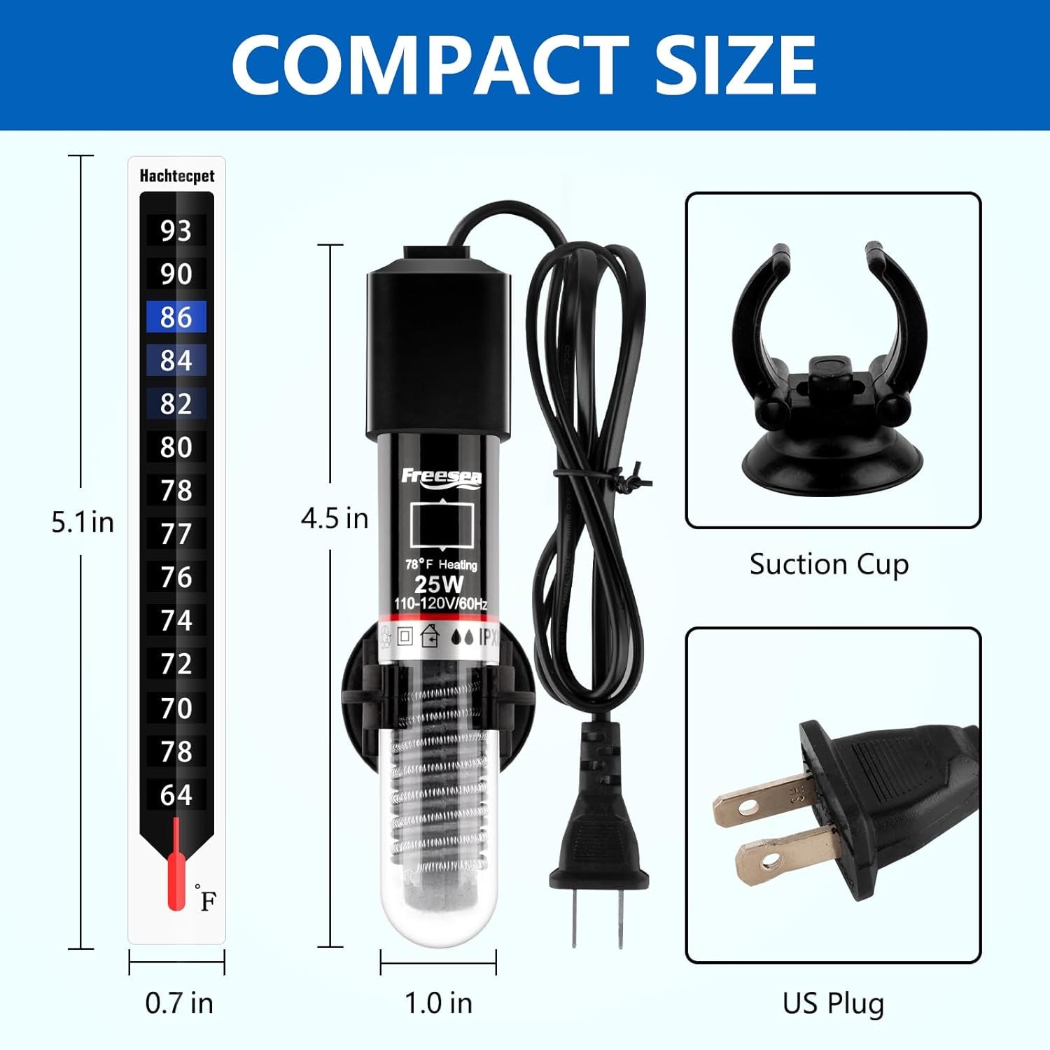 Aquarium Fish Tank Heater: 25W/50W/100W/300W Small Submersible Aquarium Heater with Preset Temperature for 1-5 Gallon Betta Turtle Freshwater Saltwater Tank