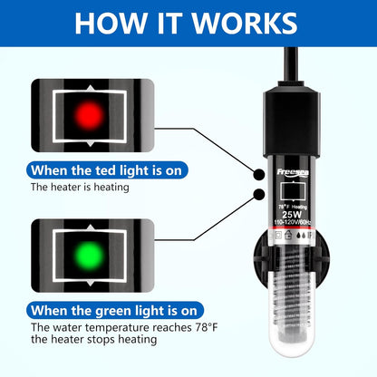 Aquarium Fish Tank Heater: 25W/50W/100W/300W Small Submersible Aquarium Heater with Preset Temperature for 1-5 Gallon Betta Turtle Freshwater Saltwater Tank