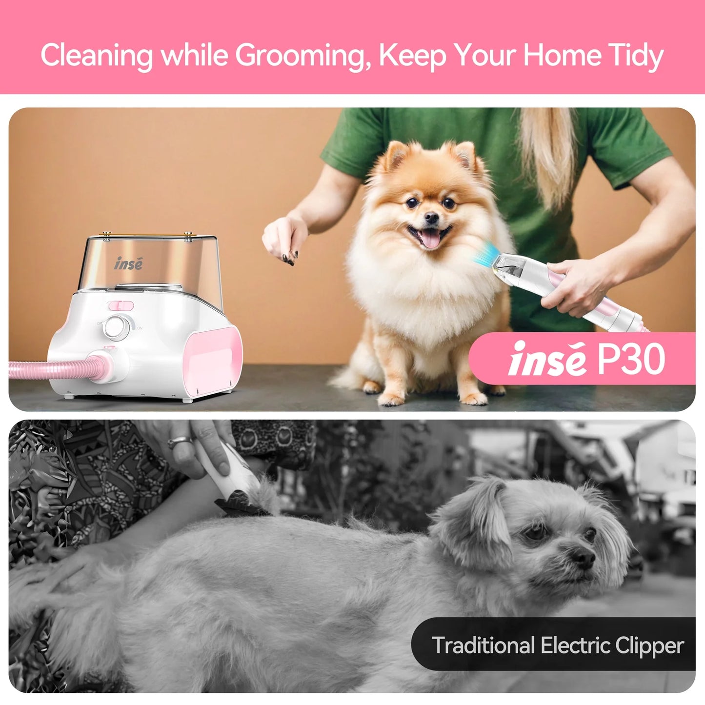 Grooming Vaccum, 4.5L Large Capacity Pet Grooming Kit & 5-In-1 Ultra-Low Noise Pet Grooming Vacu for Dog, Cat