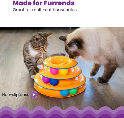 Tower of Tracks 3-Level Cat Track Toy with 6 Balls, Interactive Toy for Indoor Cats, Orange