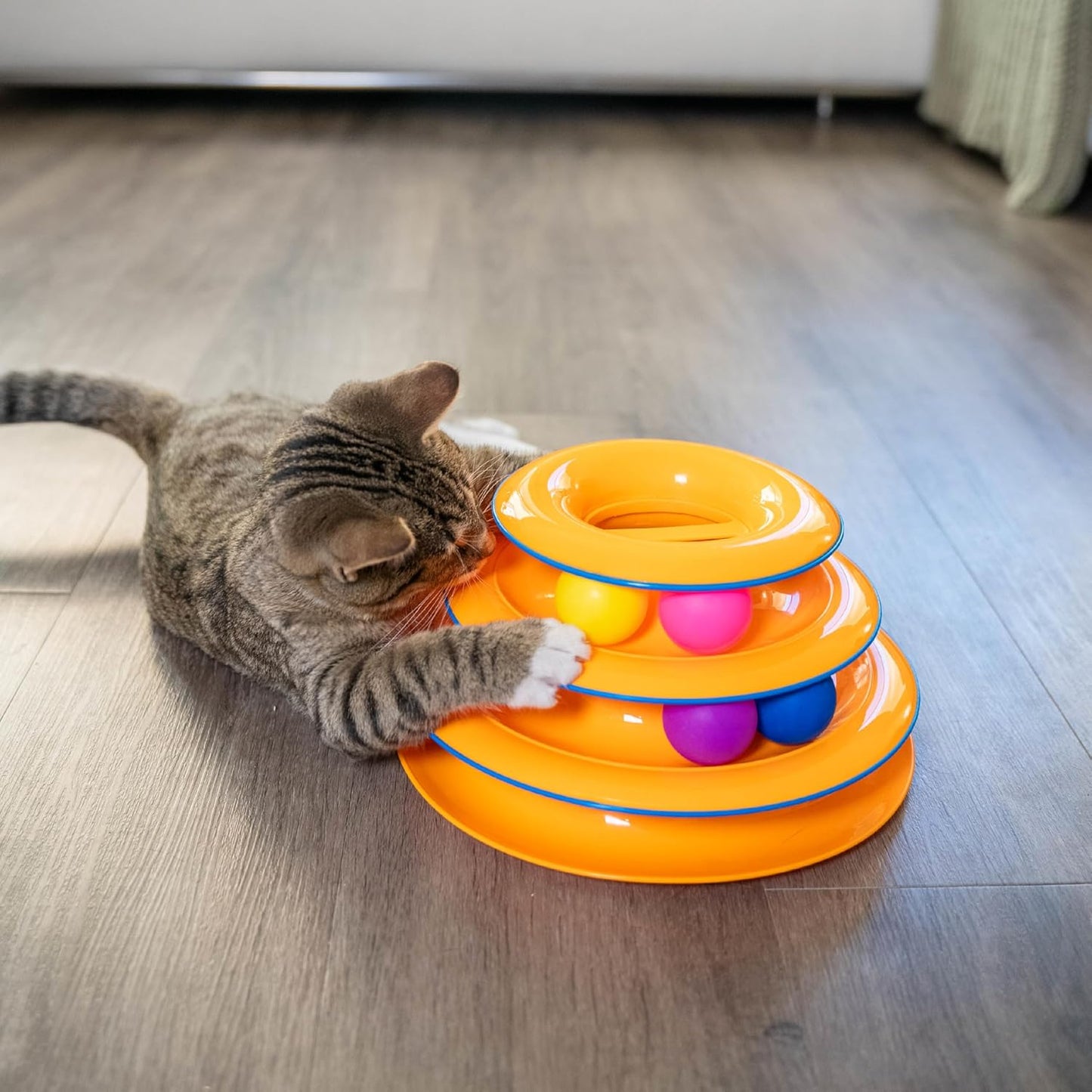 Tower of Tracks 3-Level Cat Track Toy with 6 Balls, Interactive Toy for Indoor Cats, Orange