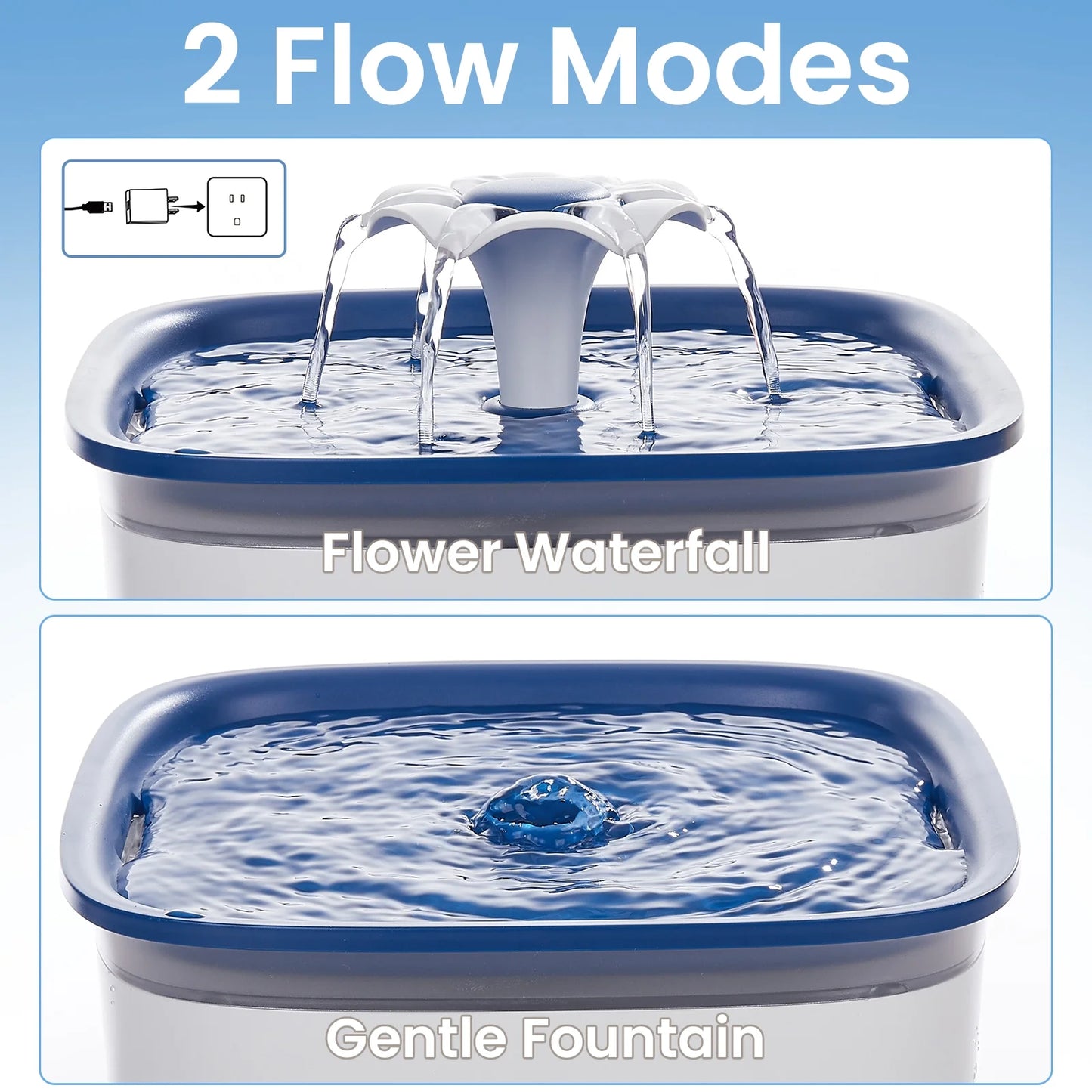 95Oz/2.8L Pet Fountain with Anti-Slip Mat & Replacement Filters, Automatic Cat Water Fountain Dog Water Dispenser, White & Blue