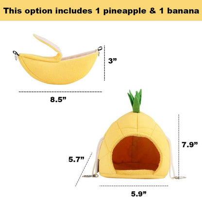 Hamster Bed, Sugar Glider Cage Accessories Hammock, Hamster House Toys for Small Animal Sugar Glider Squirrel Hamster Rat Playing Sleeping (Pineapple) (Pineapple+Banana)