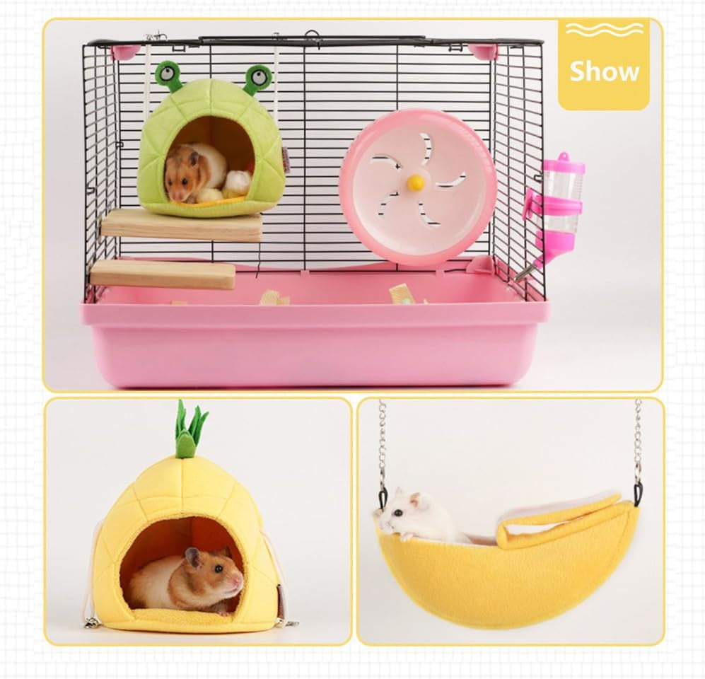Hamster Bed, Sugar Glider Cage Accessories Hammock, Hamster House Toys for Small Animal Sugar Glider Squirrel Hamster Rat Playing Sleeping (Pineapple) (Pineapple+Banana)