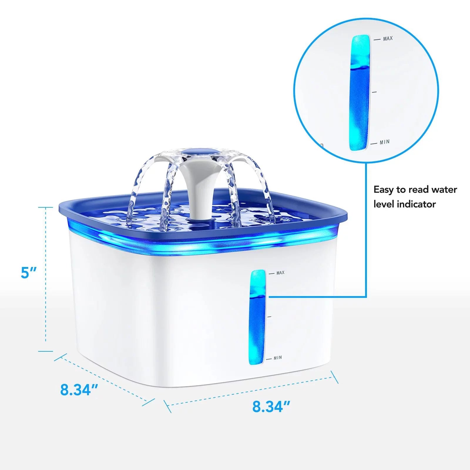 95Oz/2.8L Pet Fountain with Anti-Slip Mat & Replacement Filters, Automatic Cat Water Fountain Dog Water Dispenser, White & Blue