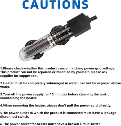 Aquarium Fish Tank Heater: 25W/50W/100W/300W Small Submersible Aquarium Heater with Preset Temperature for 1-5 Gallon Betta Turtle Freshwater Saltwater Tank